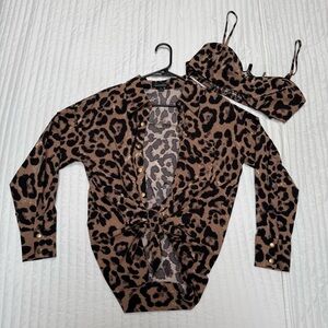 Leopard Print Cardigan and Crop Top Set